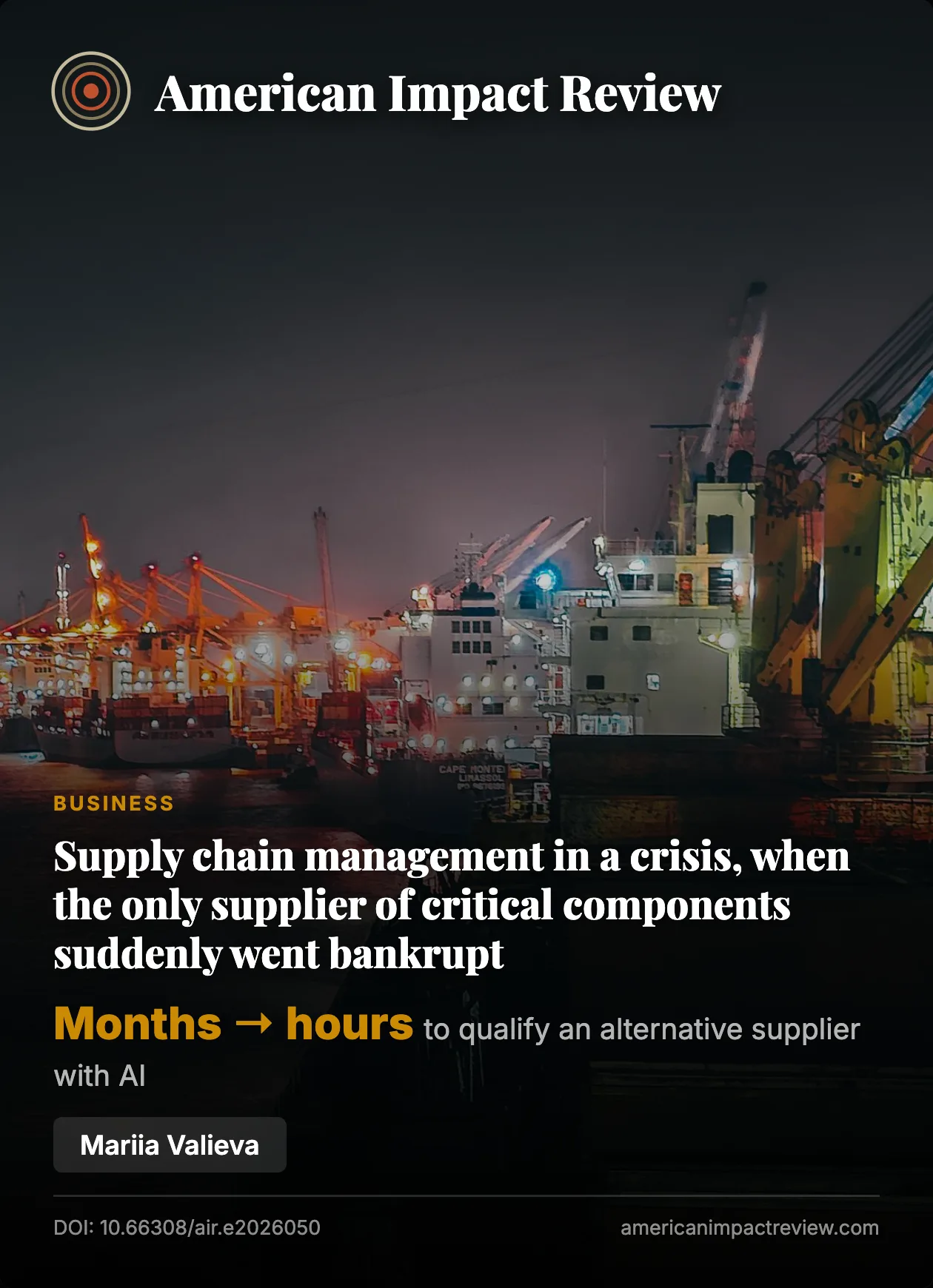 Cover: Supply chain management in a crisis, when the only supplier of critical components suddenly went bankrupt