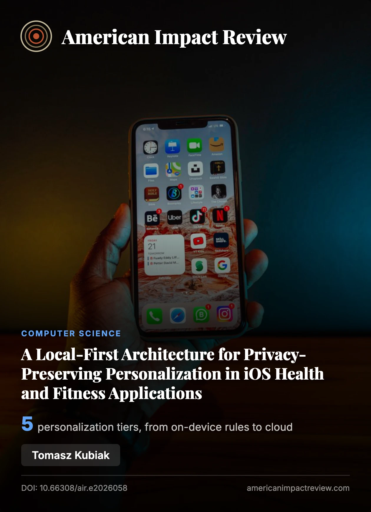 Cover: A Local-First Architecture for Privacy-Preserving Personalization in iOS Health and Fitness Applications